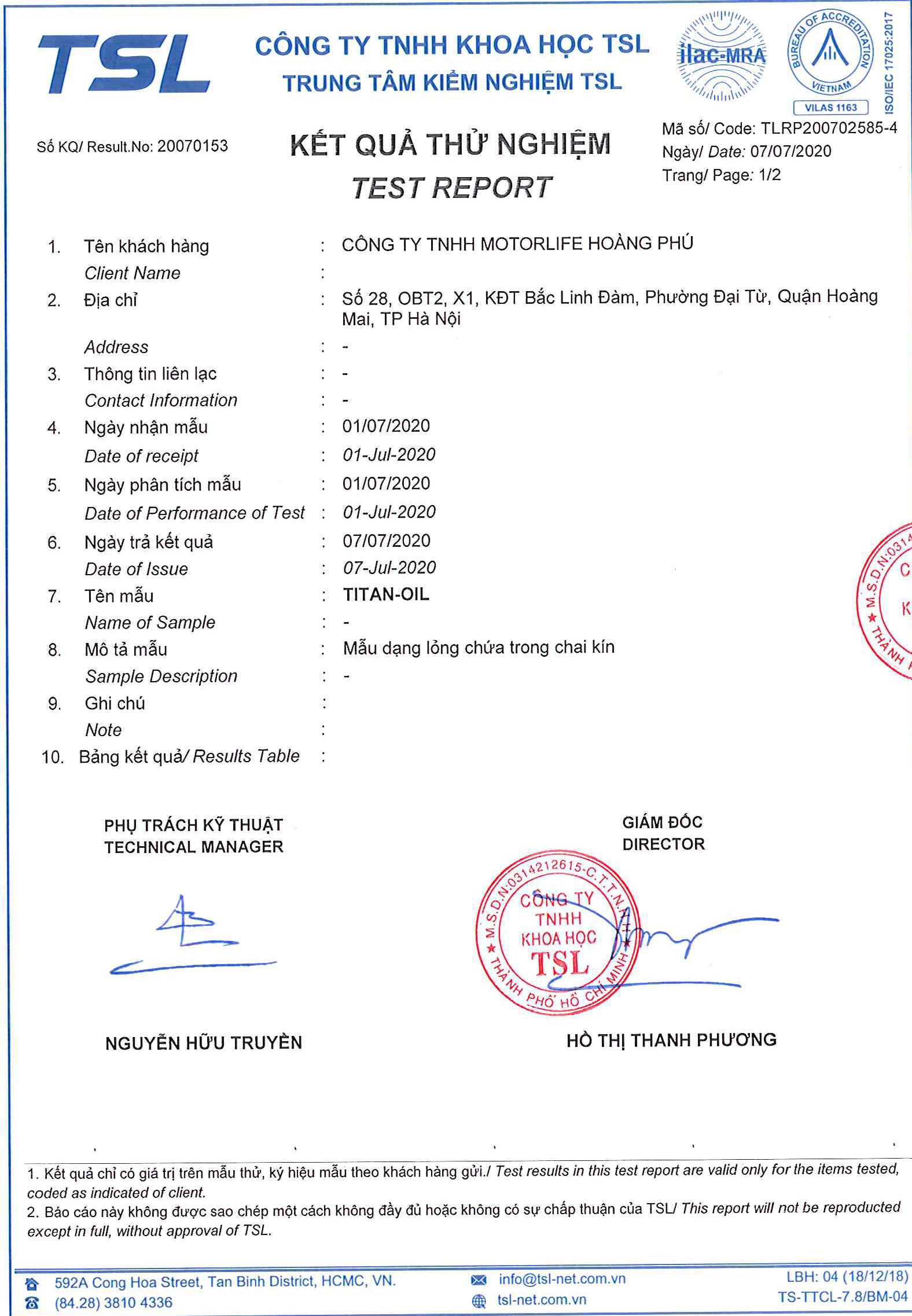 Kiểm định Titan Oil