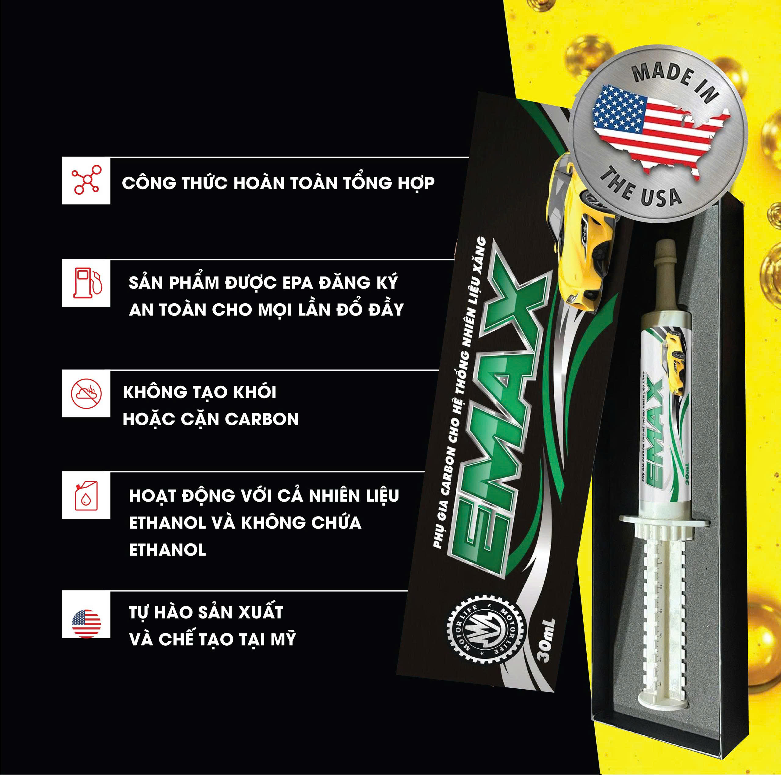 Phụ gia khử carbon EMAX dành cho xe xăng